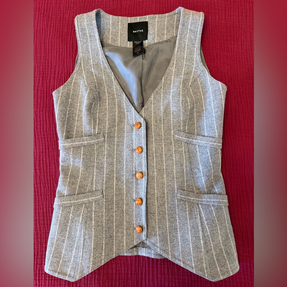 Smythe Wool Blend Grey Stripe Waistcoat Vest